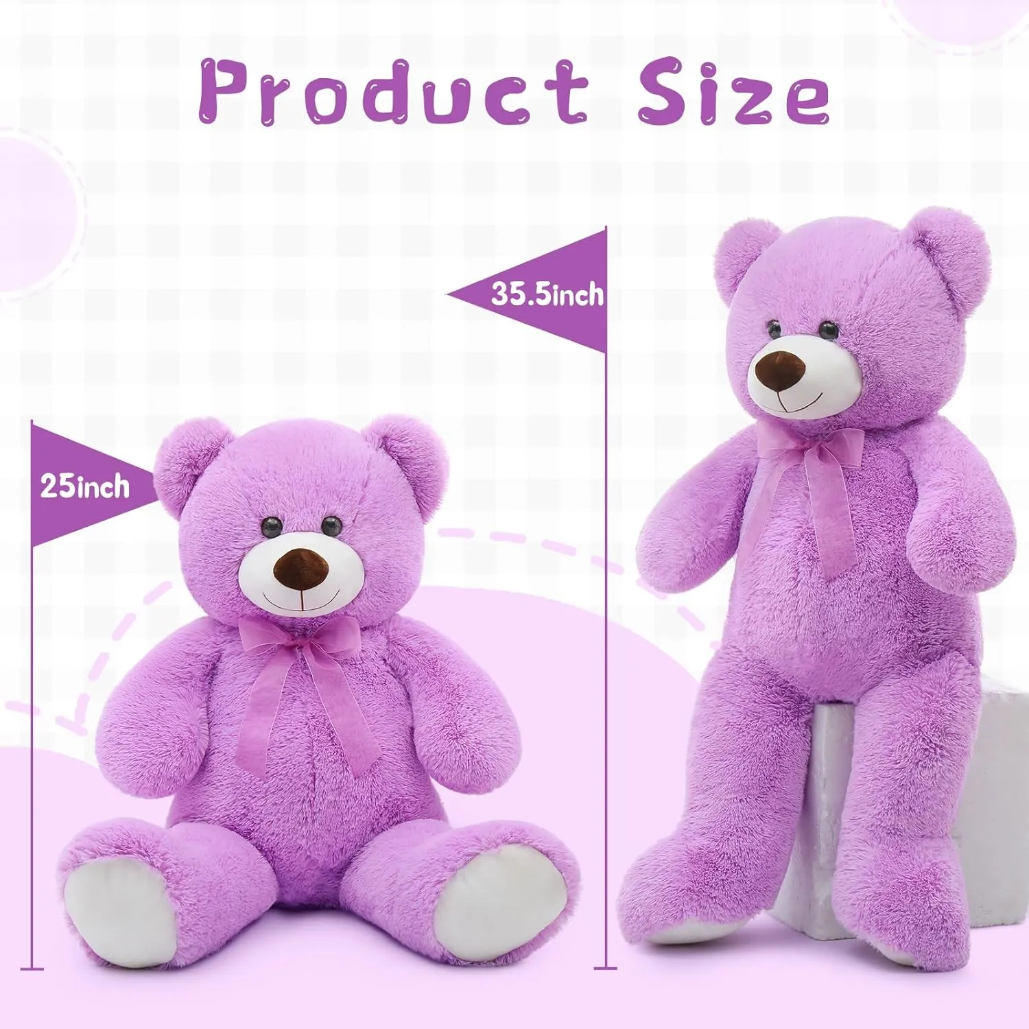 36 inch Big Teddy Bear Cute Giant Stuffed Animals Soft Plush Bear for Girlfriend Kids, Purple