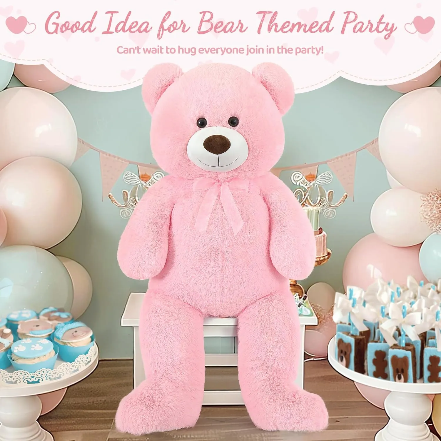 36 inch Big Teddy Bear Giant Pink Plush Bear Stuffed Animal Cute Bear Plush for Baby Shower, Super Soft Cuddly Bear Toy for Kids Girlfriend Valentine's Day