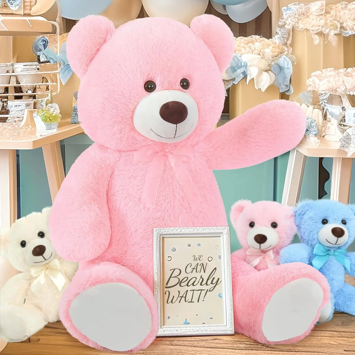 36 inch Big Teddy Bear Giant Pink Plush Bear Stuffed Animal Cute Bear Plush for Baby Shower, Super Soft Cuddly Bear Toy for Kids Girlfriend Valentine's Day
