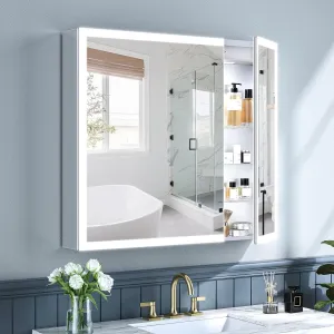 36x30 Inch Lighted Medicine Cabinet with Mirror, AL Alloy Frame, Plug-in or Hardwired, Recessed or Surface Mount, 3 Colors/Dimmable/Interior Sensor Light/Defog,2 Outlets & USBs,3 Shelves