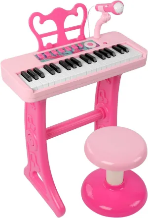 37 Keys Piano Keyboard Toy for Kids | Toys for 1 2 3 4 Year Old Girls Birthday Gift | Pink Musical Piano Toy for Toddlers with Microphone and Stool