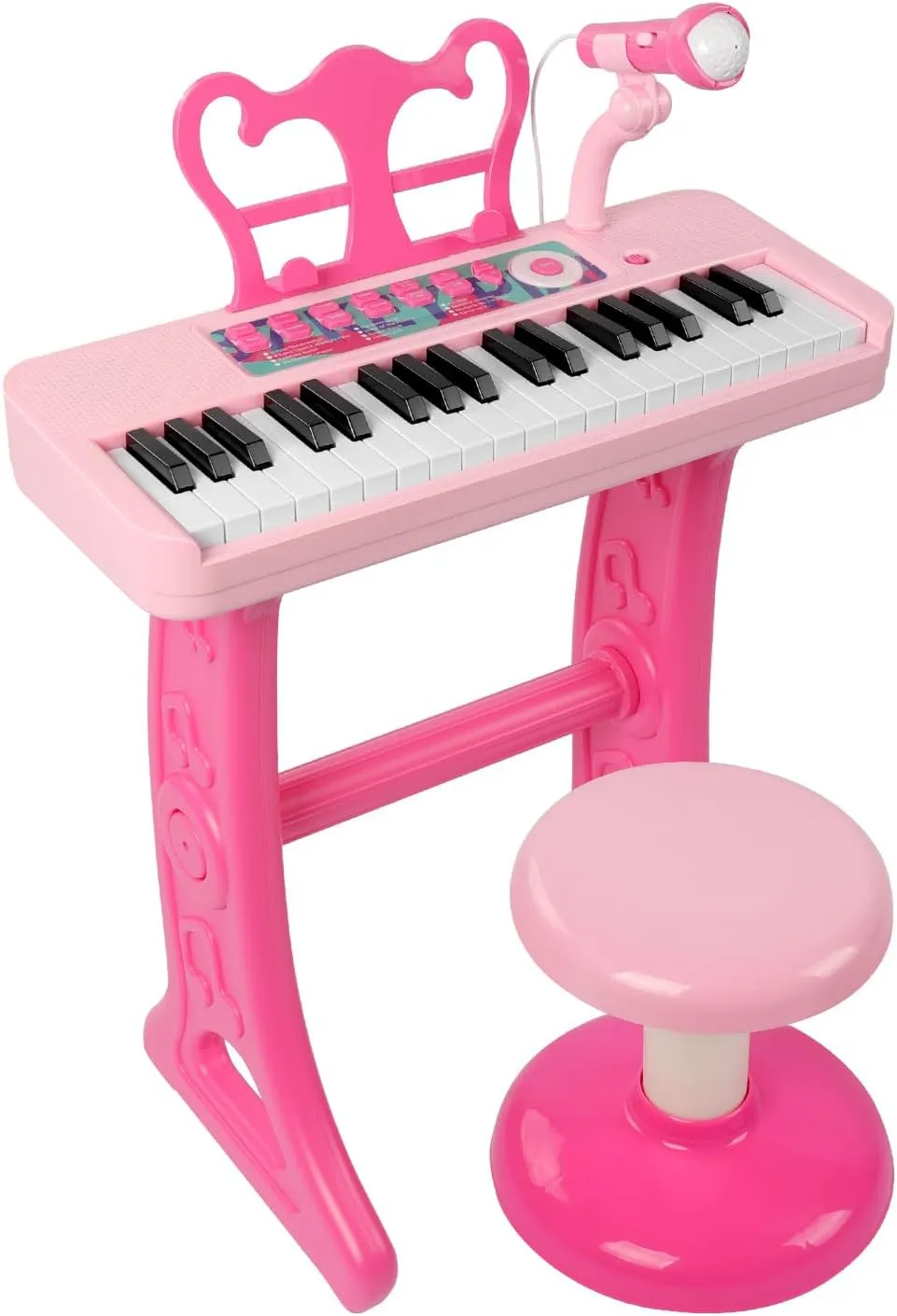 37 Keys Piano Keyboard Toy for Kids | Toys for 1 2 3 4 Year Old Girls Birthday Gift | Pink Musical Piano Toy for Toddlers with Microphone and Stool