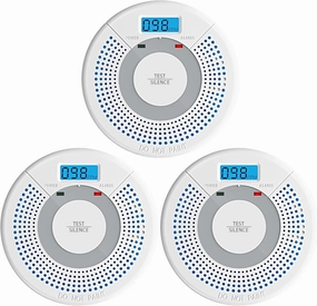 3 Pack Combination Photoelectric Smoke Alarm and Carbon Monoxide Detector Battery Operated with Digital Display (White)
