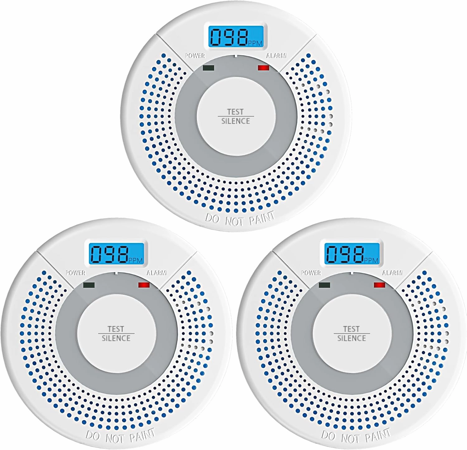3 Pack Combination Photoelectric Smoke Alarm and Carbon Monoxide Detector Battery Operated with Digital Display (White)