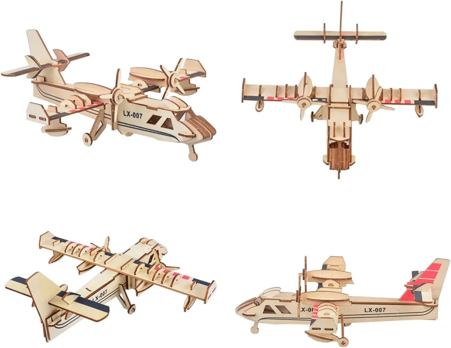 3D Wooden Puzzle - 6 Piece Set Aircraft & Helicopter Wooden Crafts Assembly Building Model Kits - Wood Aircraft & Helicopter STEM DIY Brain Teaser Puzzle for Kids and Adults Teens Boys Girls