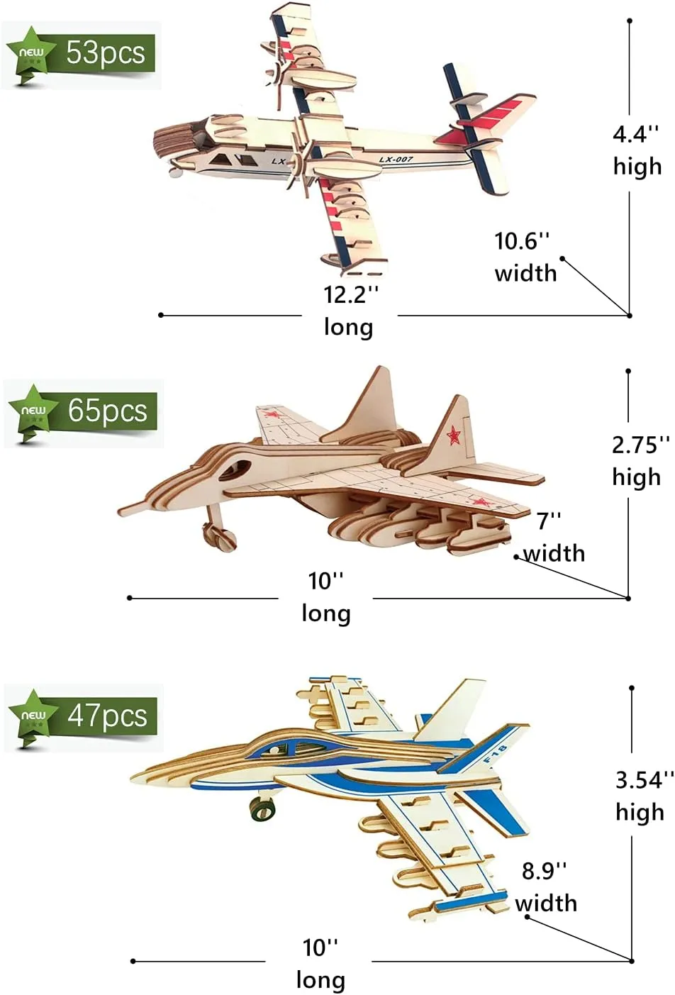 3D Wooden Puzzle - 6 Piece Set Aircraft & Helicopter Wooden Crafts Assembly Building Model Kits - Wood Aircraft & Helicopter STEM DIY Brain Teaser Puzzle for Kids and Adults Teens Boys Girls