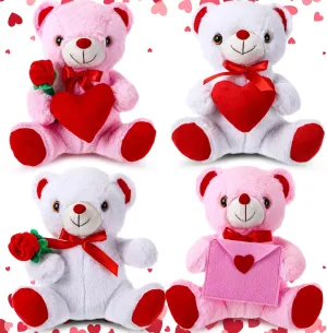4 Pcs 11.8" Cute Bear Stuffed Animals Plush Bear Gifts for Girlfriend Holding Rose and Heart Plush Soft for Mother's Day Wedding Anniversary Birthday