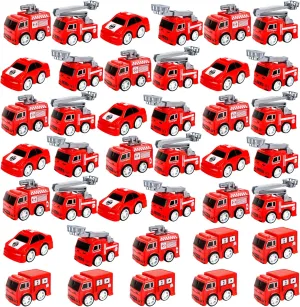 40 Pcs Mini Pullback Fire Truck Toy Plastic Pull Back Firetrucks Toy Bulk Small Fire and Emergency Toy Trucks Set for Kids Firefighter Birthday Party Supplies, 5 Styles