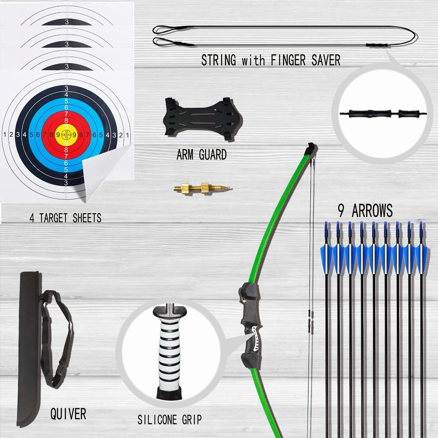 45" Youth Bow and Arrows Set for Kids 8-12 Teens Recurve Archery Beginner Gift Longbow Kit, Outdoor Hunting Play Gift Toys, 9 Arrows, 4 Target Face for Backyard Game Age 12-14 14-16