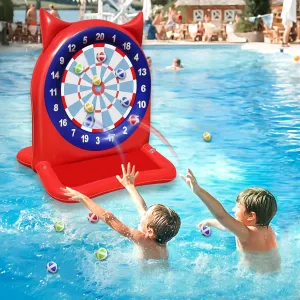 47 Inch Large Inflatable Dart Board Pool Toys with 12 Balls Swimming Pool Floats Water Game for Teens Adults Pool Backyard Beach Outdoor Summer Water Toys Gift for Kids Ages 3-12 Boys Girls, Red