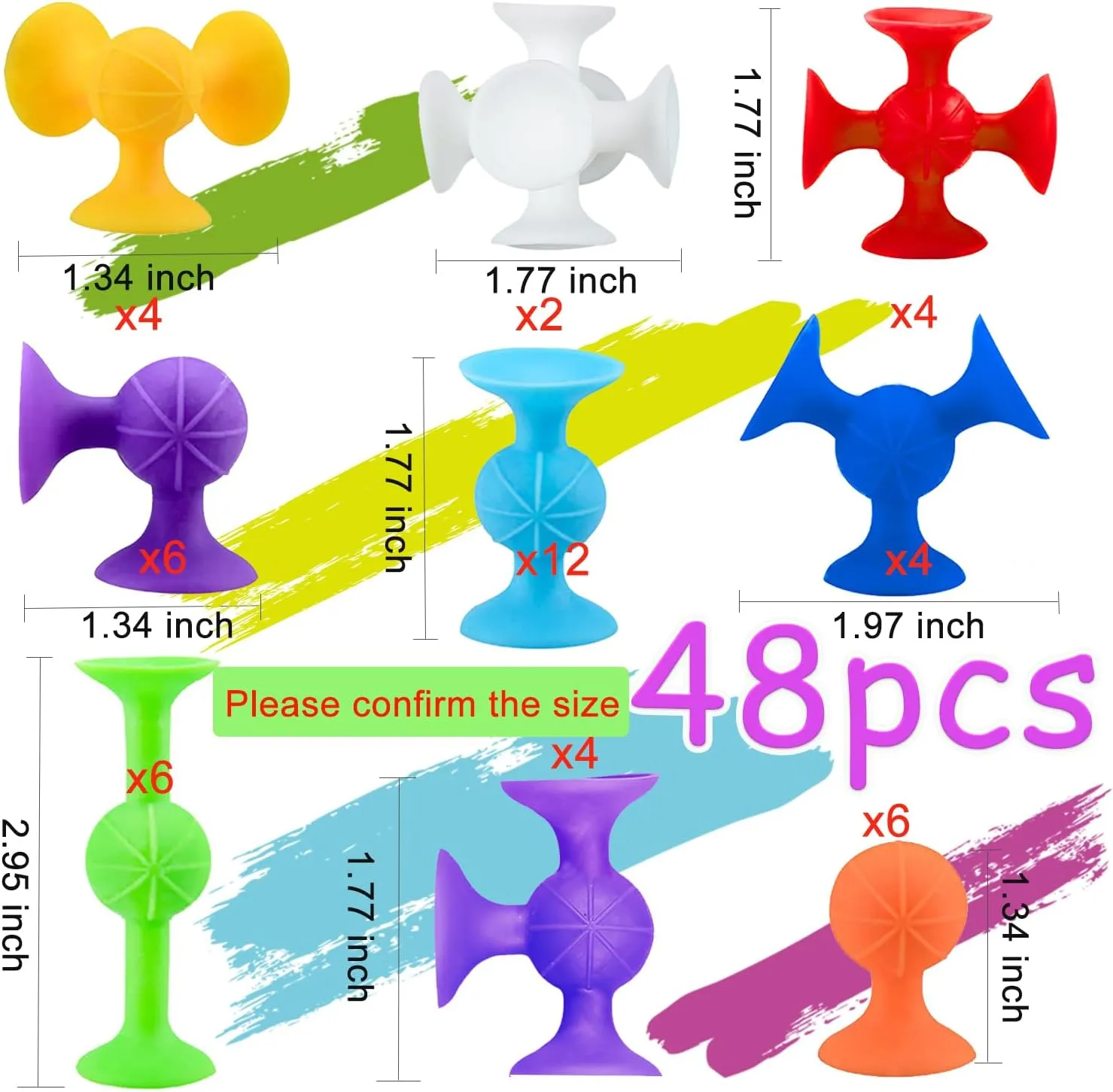 48 Piece Suction Cup Bath Toys for Kids Ages 3 , Sensory Toys for Autistic Children, Travel Window Stem Learning, Bathtub with Storage