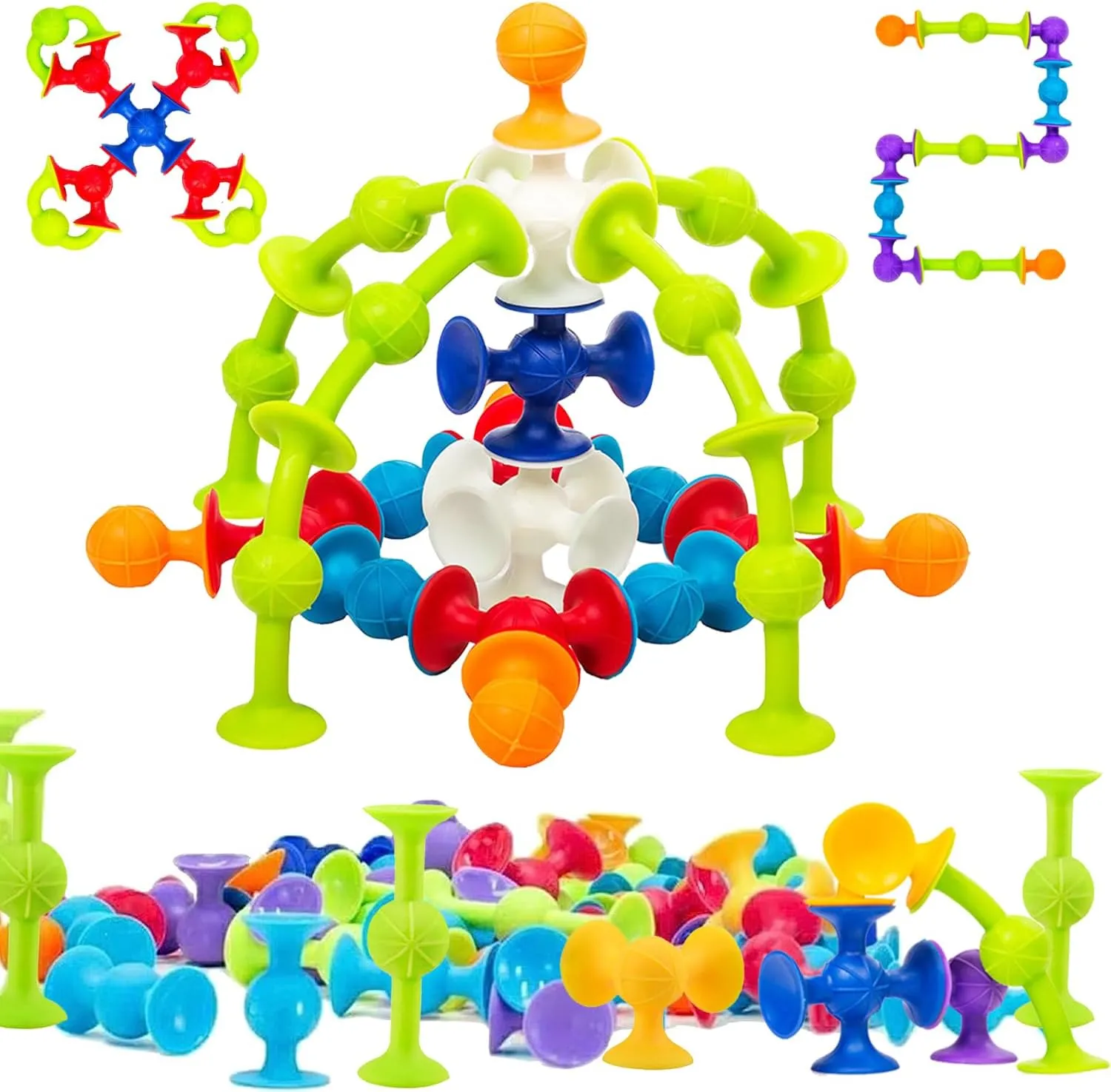 48 Piece Suction Cup Bath Toys for Kids Ages 3 , Sensory Toys for Autistic Children, Travel Window Stem Learning, Bathtub with Storage