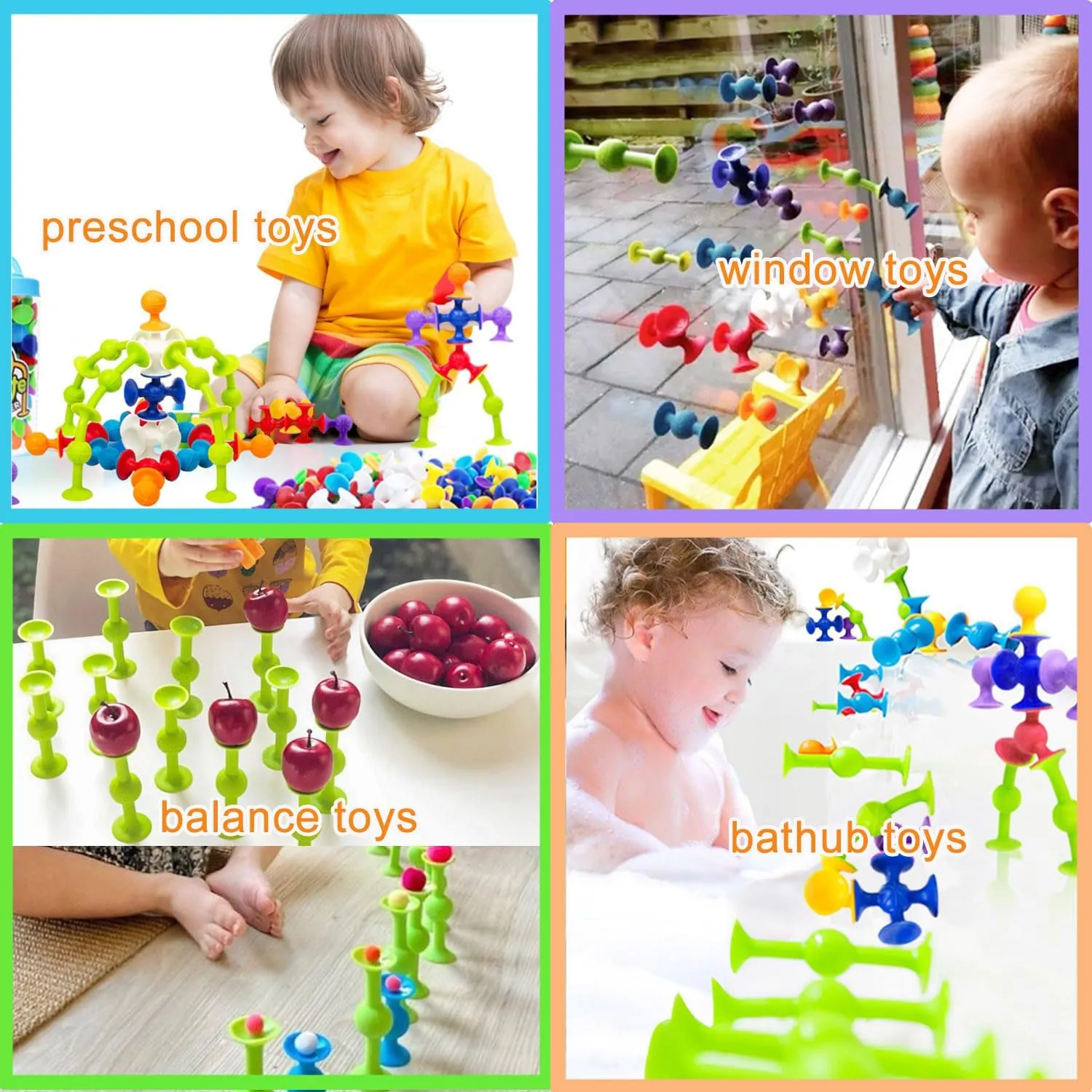 48 Piece Suction Cup Bath Toys for Kids Ages 3 , Sensory Toys for Autistic Children, Travel Window Stem Learning, Bathtub with Storage