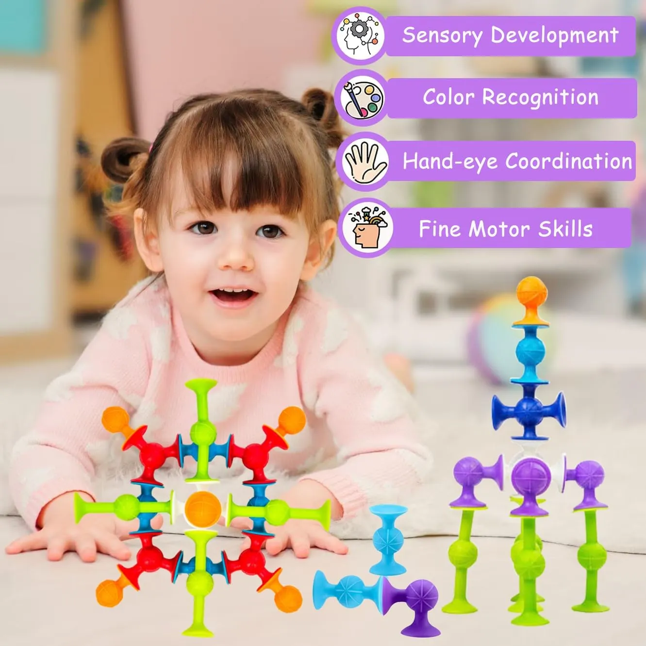 48 Piece Suction Cup Bath Toys for Kids Ages 3 , Sensory Toys for Autistic Children, Travel Window Stem Learning, Bathtub with Storage
