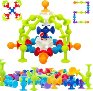 48 Piece Suction Cup Bath Toys for Kids Ages 3 , Sensory Toys for Autistic Children, Travel Window Stem Learning, Bathtub with Storage