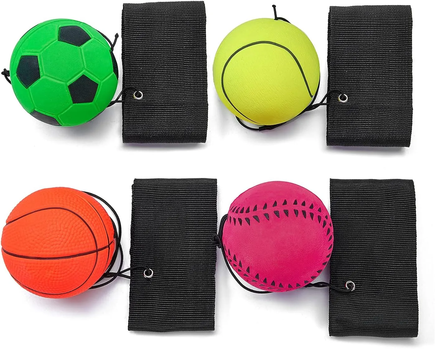 4/8/16 Pack 2.36 Inch Wrist Return Ball Wristband Ball Rubber Rebound Bouncy Sport Ball (Basketball, Baseball, Soccer,Tennis) on Elastic String Wrist Exercise or Play,Gift Toy for Kids Teens Adults