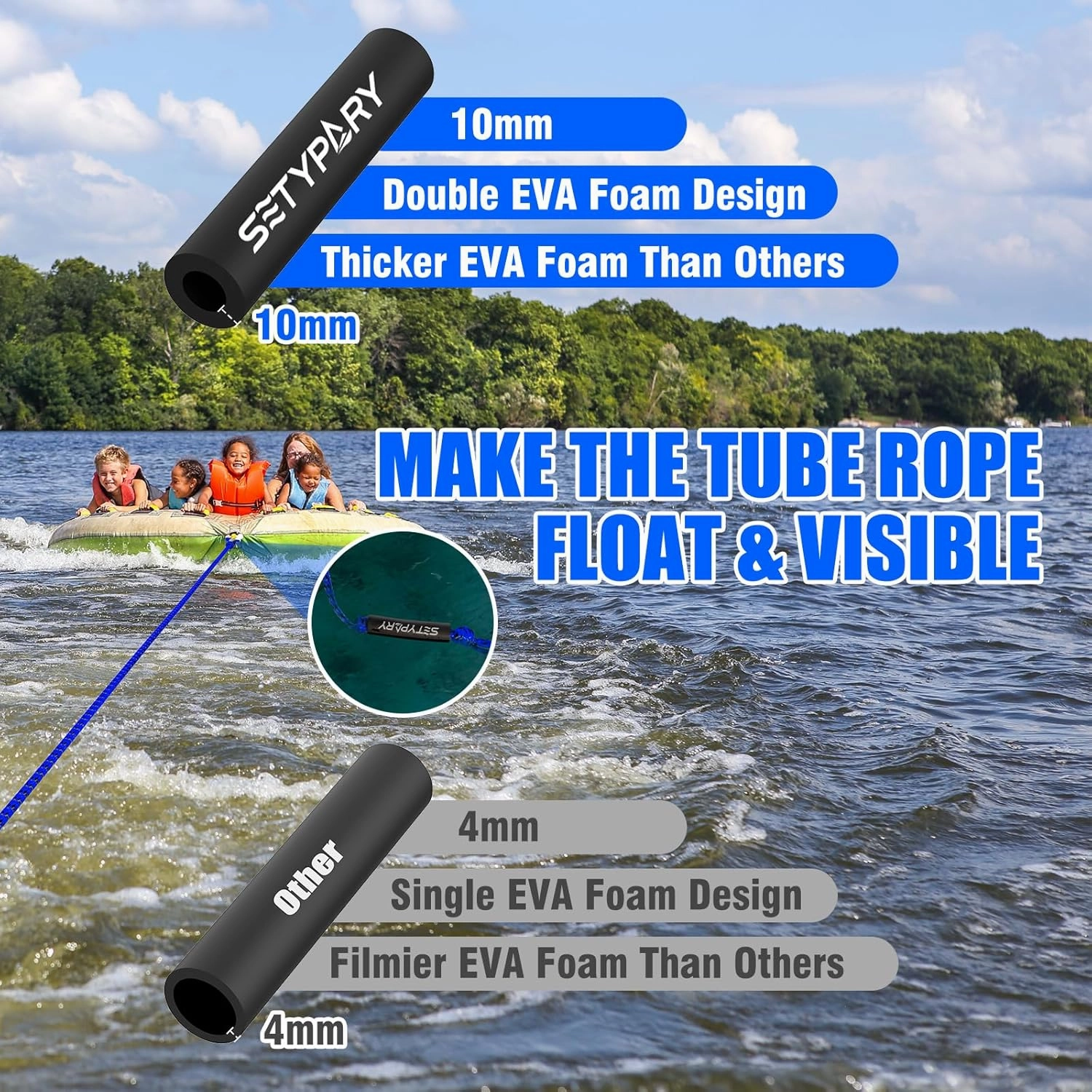 4-6K 60FT Boat Tow Rope for Tubing, Fits 1-4 Person Towable Tubes Boating, Heavy-Duty Floating Tube Tow Rope for Watersports