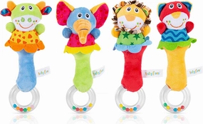 4 Pack Baby Soft Rattles Toys - Infant Sensory Development Hand Grip Toys - Cute Stuffed Animal Handbells - Perfect Baby Gift
