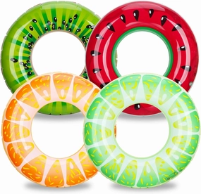 4 Pack Inflatable Fruit Swim Rings Summer Pool Tube Rings Floats Toys Swimming Pool Party Decorations
