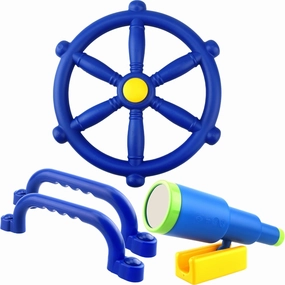4 Pcs Kids Playground Accessories Outdoor Playset Plastic Swingset Steering Wheel Telescope Safety Handles Toy for Garden Backyard Playhouse Treehouse (Blue Set 1)