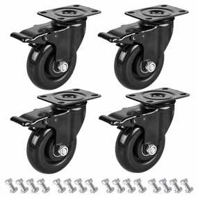 4" Swivel Plate Caster Wheels, PRITEK Heavy Duty Metal Caster Wheels Lock the Top Plate and the Wheels Replacement for Industrial Trailer or Large Home Furniture (bearing 300lbs each, set of 4)