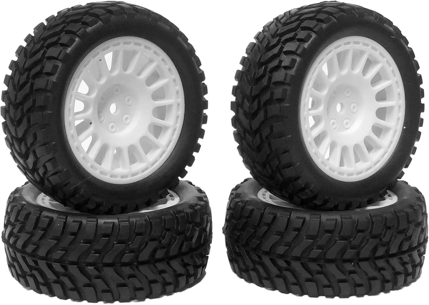 4PCS 75mm Rubber Tyres Tires with Foam Inserts and Plastic Wheel Rims 12mm Hex for 1/10 On-Road RC Drift Touring Car 1/14 1/16 1/18 Rally Car Replacement Parts(White)