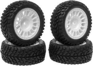 4PCS 75mm Rubber Tyres Tires with Foam Inserts and Plastic Wheel Rims 12mm Hex for 1/10 On-Road RC Drift Touring Car 1/14 1/16 1/18 Rally Car Replacement Parts(White)