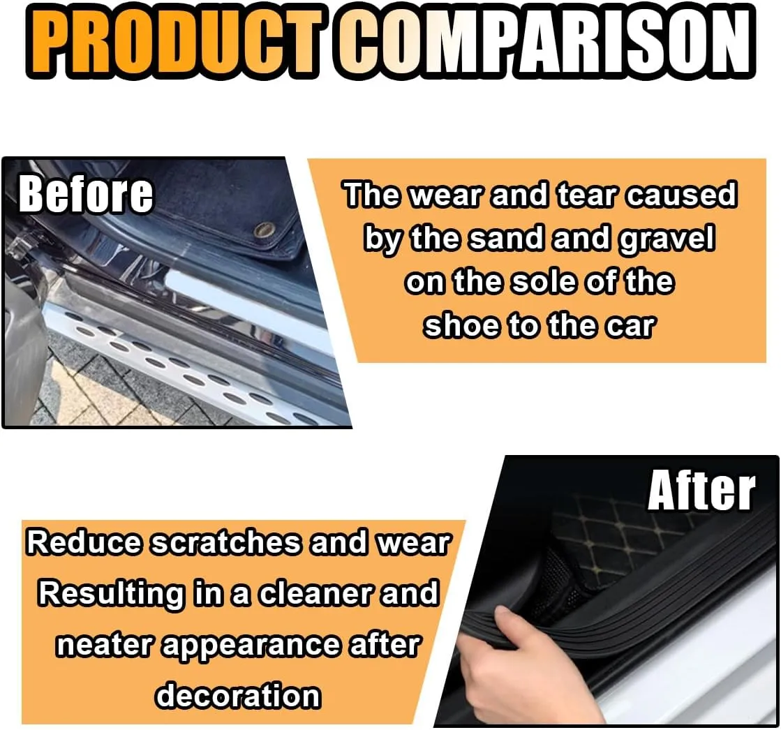 4PCS Car Door Threshold Protection, Car Door Sill Plate Step Protector, Rubber Door Edge Step Dust Shield Cover, Universal Anti-Scratch Exterior Accessories for Car SUV