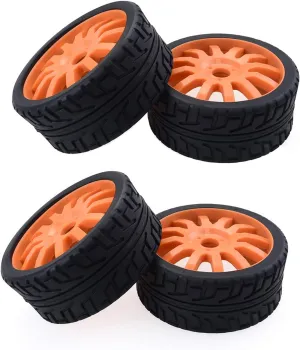 4Pcs Racing Car Rubber Wheel Hub Tires for 1/8 On-Road Racing RC Flat Sports car Wheel, Orange Umbrella-Shaped Rim Compatible with Redcat for Team for Losi for VRX for HPI for Kyosho(Orange)