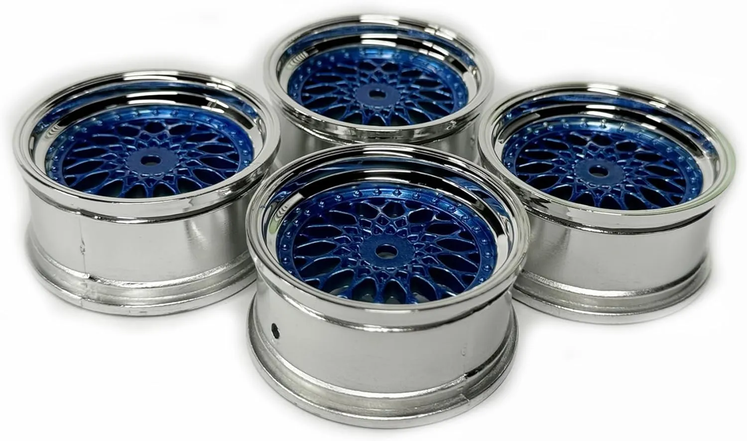 4PCS RC On-Road Car Tyres 65mm Rubber Tire and Plastic Plating Wheel Rims for 1:10 RC Run-flating Racing Touring Car for Tamiya HSP HPI Kyosho(Blue Silver,Offset:9mm)