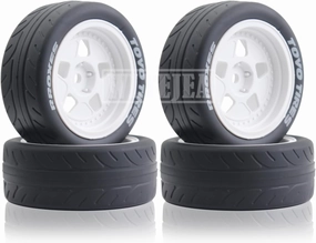 4PCS 12mm Hex RC Wheels and Tires 68mm Rubber Tyres Set and Hard Plastic Wheel Hub w/Foam Inserts Fit for 1/10 On-Road RC Drift Drifting Car Traxxas HSP Tamiya Kyosho HPI Redcat