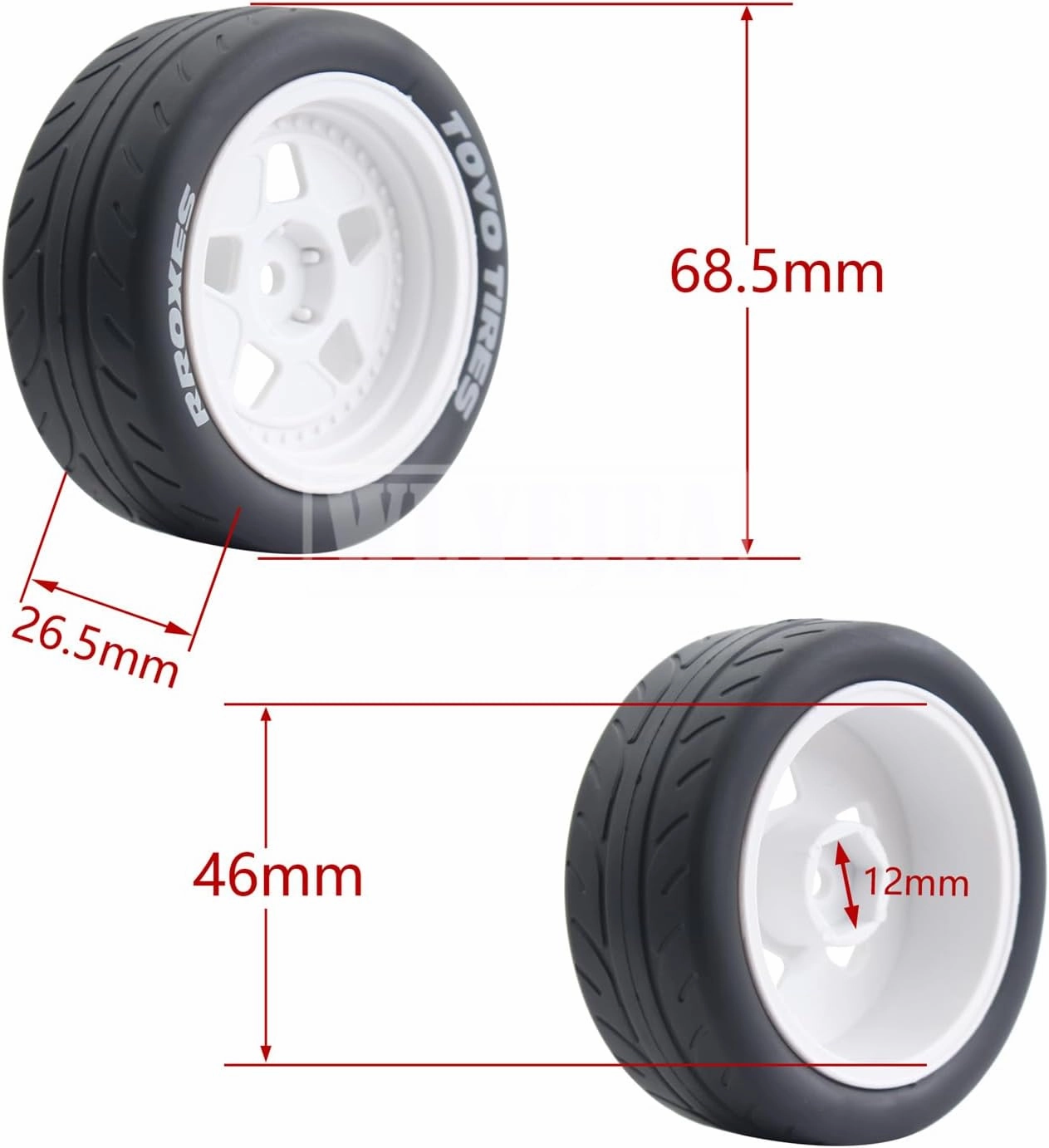 4PCS 12mm Hex RC Wheels and Tires 68mm Rubber Tyres Set and Hard Plastic Wheel Hub w/Foam Inserts Fit for 1/10 On-Road RC Drift Drifting Car Traxxas HSP Tamiya Kyosho HPI Redcat