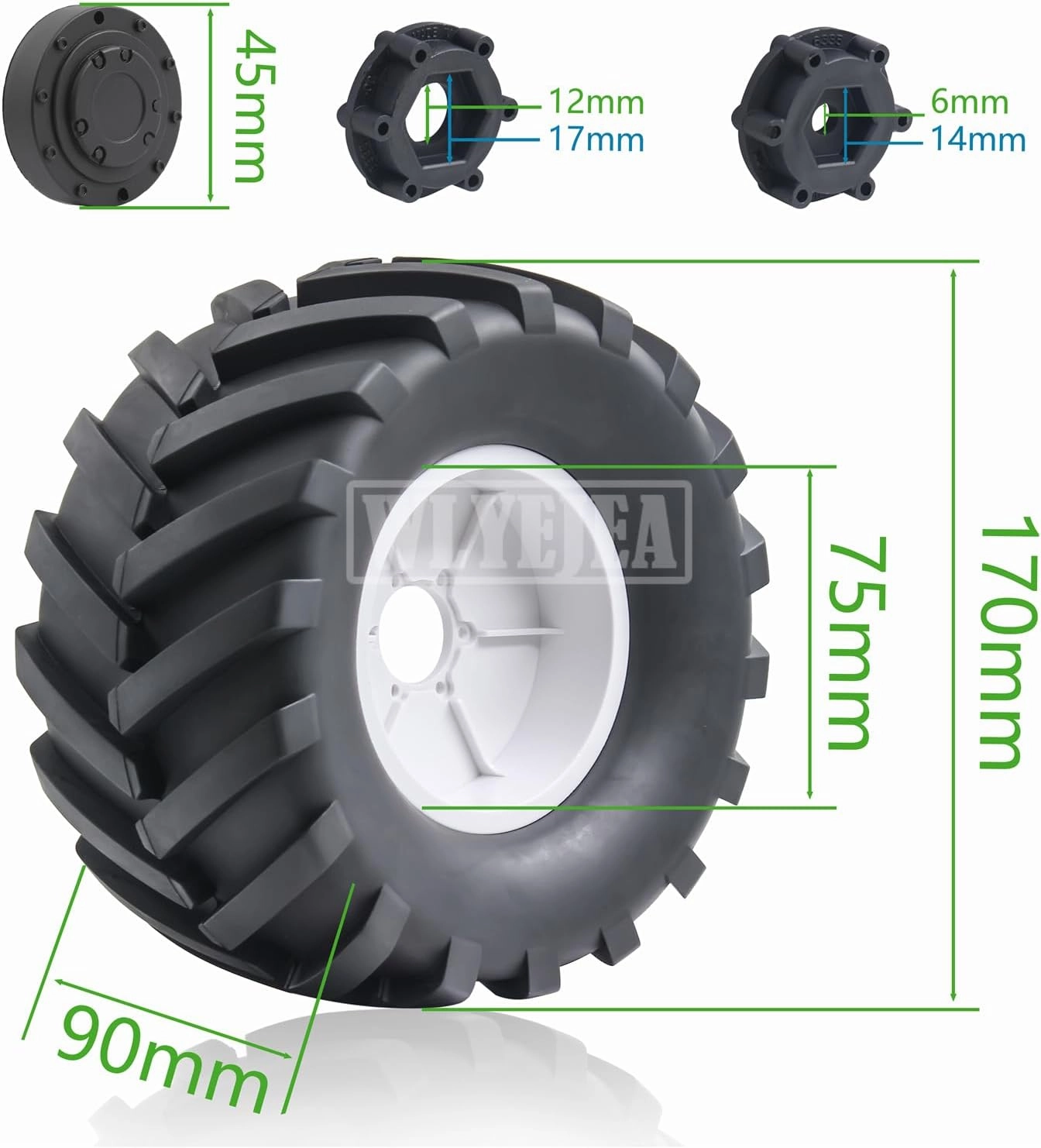 4PCS 1/8 Scale RC Monster Truck Rubber Tire w/17mm Hex Plastic Wheel Rim 170mm/90mm Rubber Rocks Tyres Set Fit for 1/8 Traxxas Sledge 95076-4 Arrma Kraton 6S Typhon 3S HSP HPI Redcat Kaiju