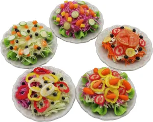 5 Assorted Salad with Plate for Dollhouse Miniature Food 1:6 Scale Realistic Clay Food for Dollhouses, Doll Accessories (A)