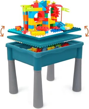 5-in-1 Multi Activity Sand Water Play Table, Double-Sided Kids Activity Table with Storage, 105pcs Marble Run Building Blocks Sensory Table for Kids Toddler Boys Girls Ages 1 2 3 Year Old