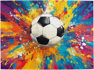 500 Piece Adult Wooden Jigsaw Puzzle - Vibrant Soccer Ball,Colorful Geometric Patterns on Football,Perfect for Adults & Home Decor,Enjoy The Solving Process,can Improve Intelligence