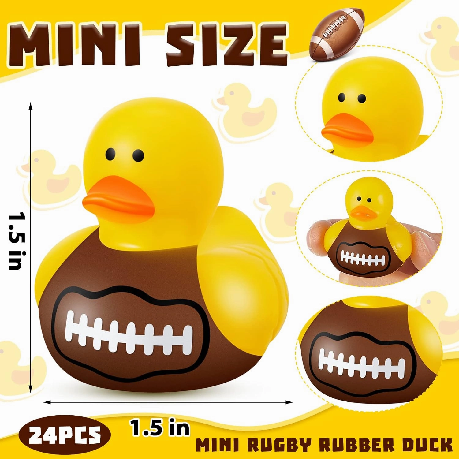 50 Pcs Football Rubber Ducks Floating Bath Toy Football Shower Toy Sports Themed Mini Ducks for Bathtub Party Birthday Decoration