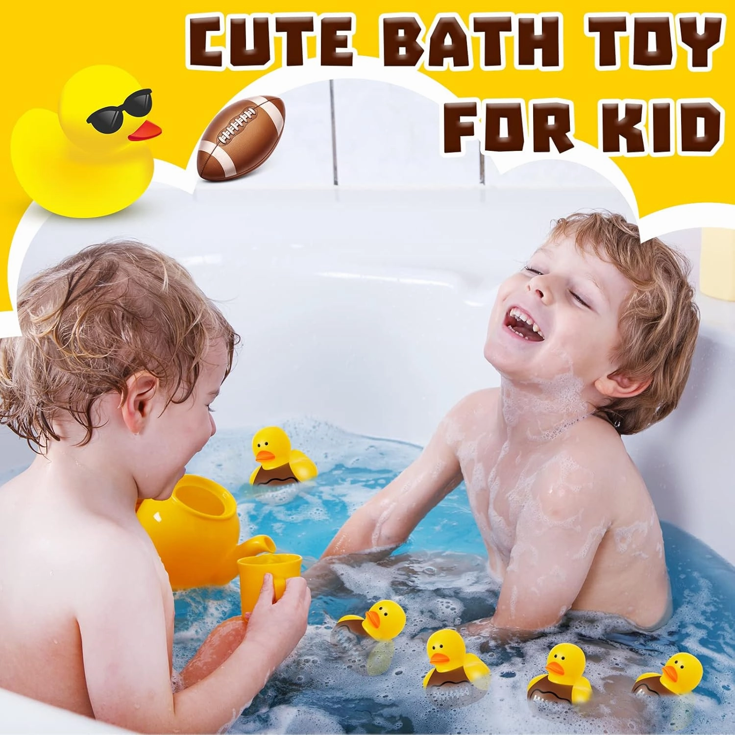 50 Pcs Football Rubber Ducks Floating Bath Toy Football Shower Toy Sports Themed Mini Ducks for Bathtub Party Birthday Decoration