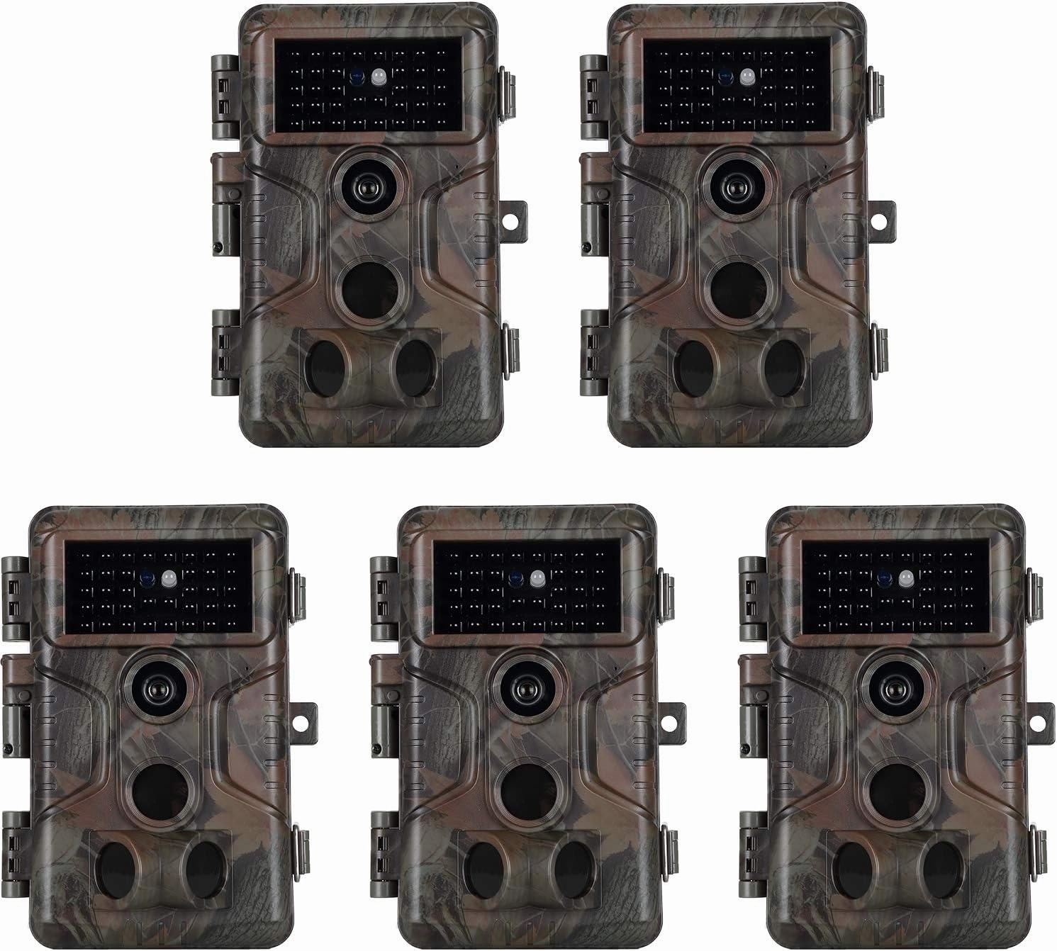 5-Pack Game & Trail Camera 32MP 1296P with 100ft Night Vision No Glow 0.1S Trigger Time Motion Activated IP66 Waterproof for Outdoor Wildlife Hunting & Home Security Surveillance
