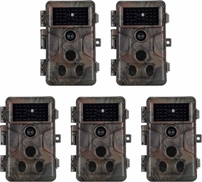 5-Pack Game & Trail Camera 32MP 1296P with 100ft Night Vision No Glow 0.1S Trigger Time Motion Activated IP66 Waterproof for Outdoor Wildlife Hunting & Home Security Surveillance