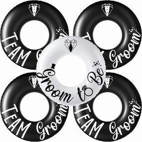 5 Pcs Groom Pool Float 48 Inch Swim Rings Funny Bachelor Party Decorations Inflatable Pool Tubes for Adults Team Groom Pool Floaties Party Favors for Bachelor Groom to Be Shower Party