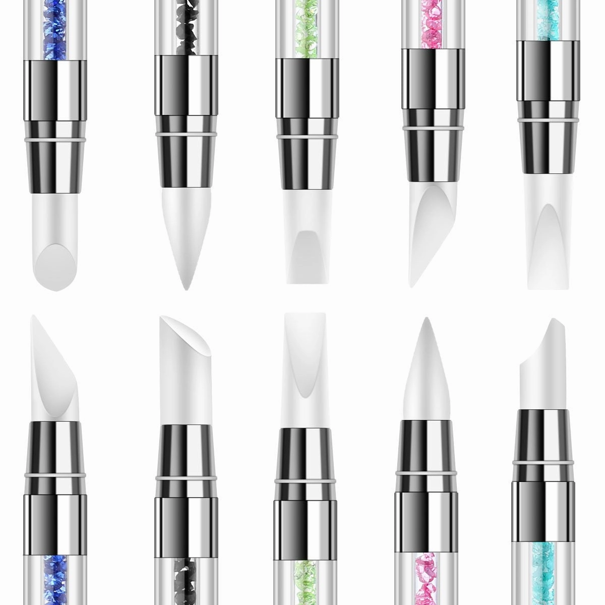 5 Pcs Silicone Nail Tools Dual Tipped Nail Art Sculpture Pen Rhinestone Nail Polish Carving Pen Rubber Tip Nail Brushes
