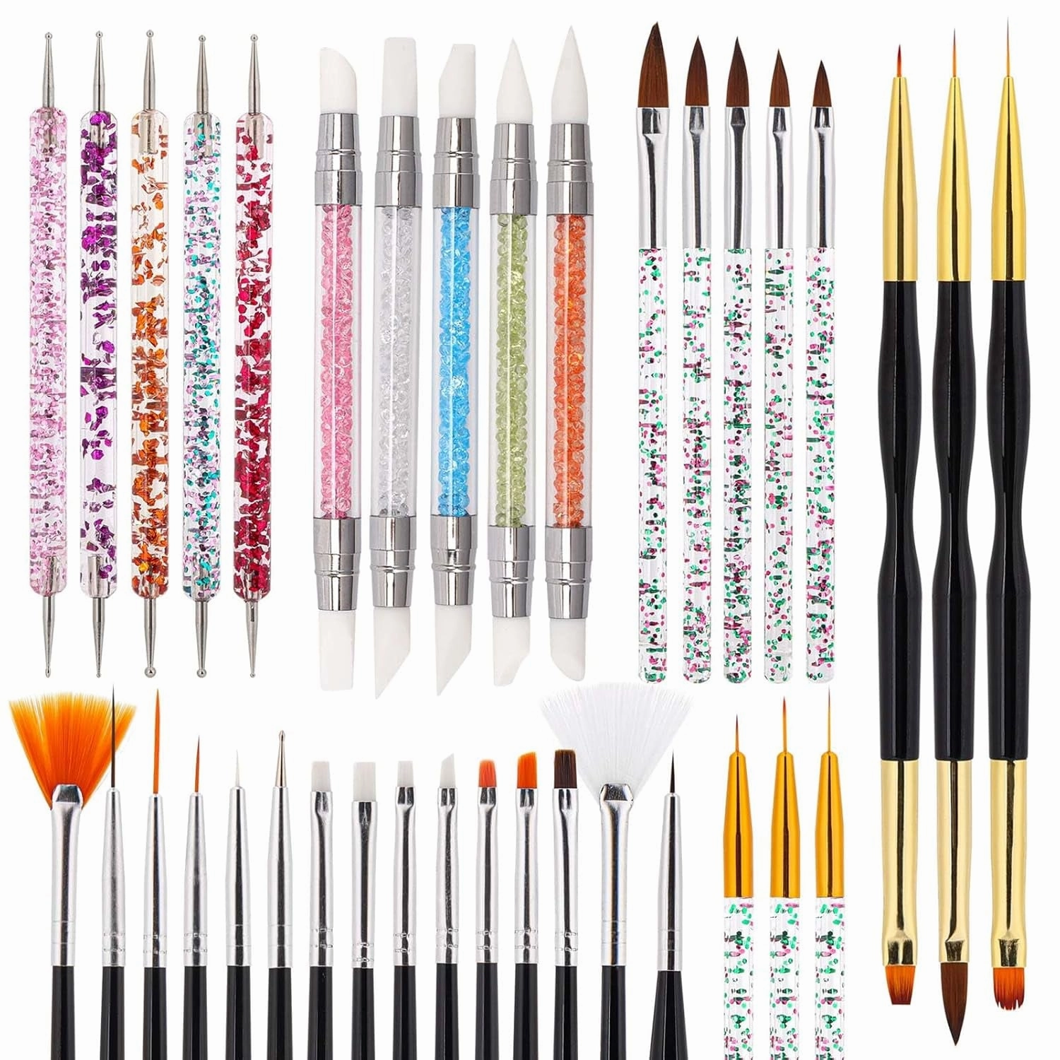 5 Pcs Silicone Nail Tools Dual Tipped Nail Art Sculpture Pen Rhinestone Nail Polish Carving Pen Rubber Tip Nail Brushes