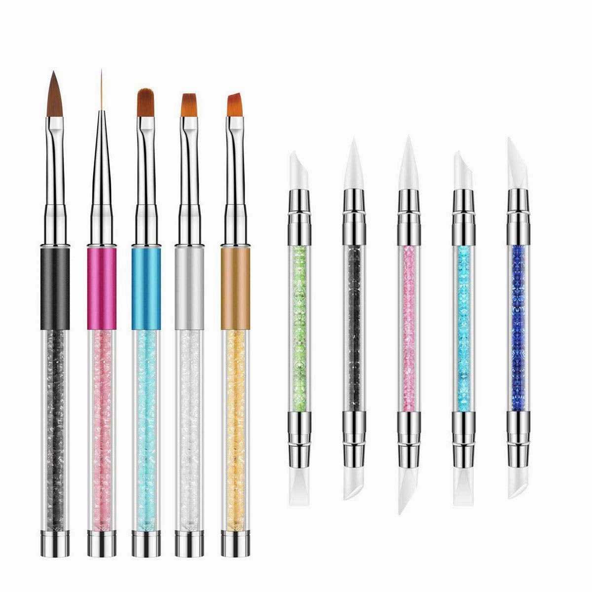 5 Pcs Silicone Nail Tools Dual Tipped Nail Art Sculpture Pen Rhinestone Nail Polish Carving Pen Rubber Tip Nail Brushes