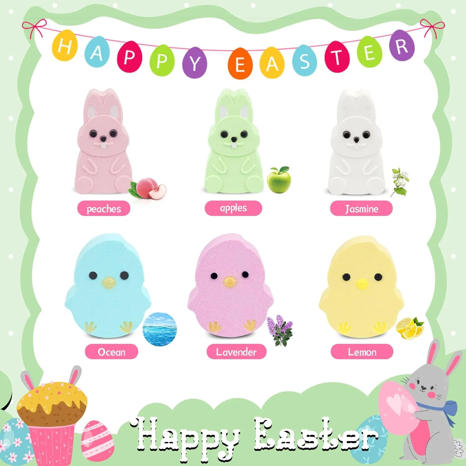 6 Pack Easter Bath Bombs,Bunny and Chicken Bath Salt with Surprise Inside,Easter Gifts for Party Favor Basket Stuffers