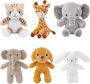 6 Pcs Stuffed Animals Bulk, Safari Stuffed Animals, 8 Inch Plush Animals, Cat Dog Elephants Giraffe Bunny for Party Animal Themed