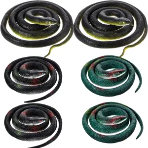 6 Pieces Rubber Snakes Realistic Large Fake Garden Snake to Keep Birds Away Scare Squirrels in 2 Sizes 47 Inches and 29 Inches, Black Lifelike Toys for Garden Halloween Prank Props Scare Decoration