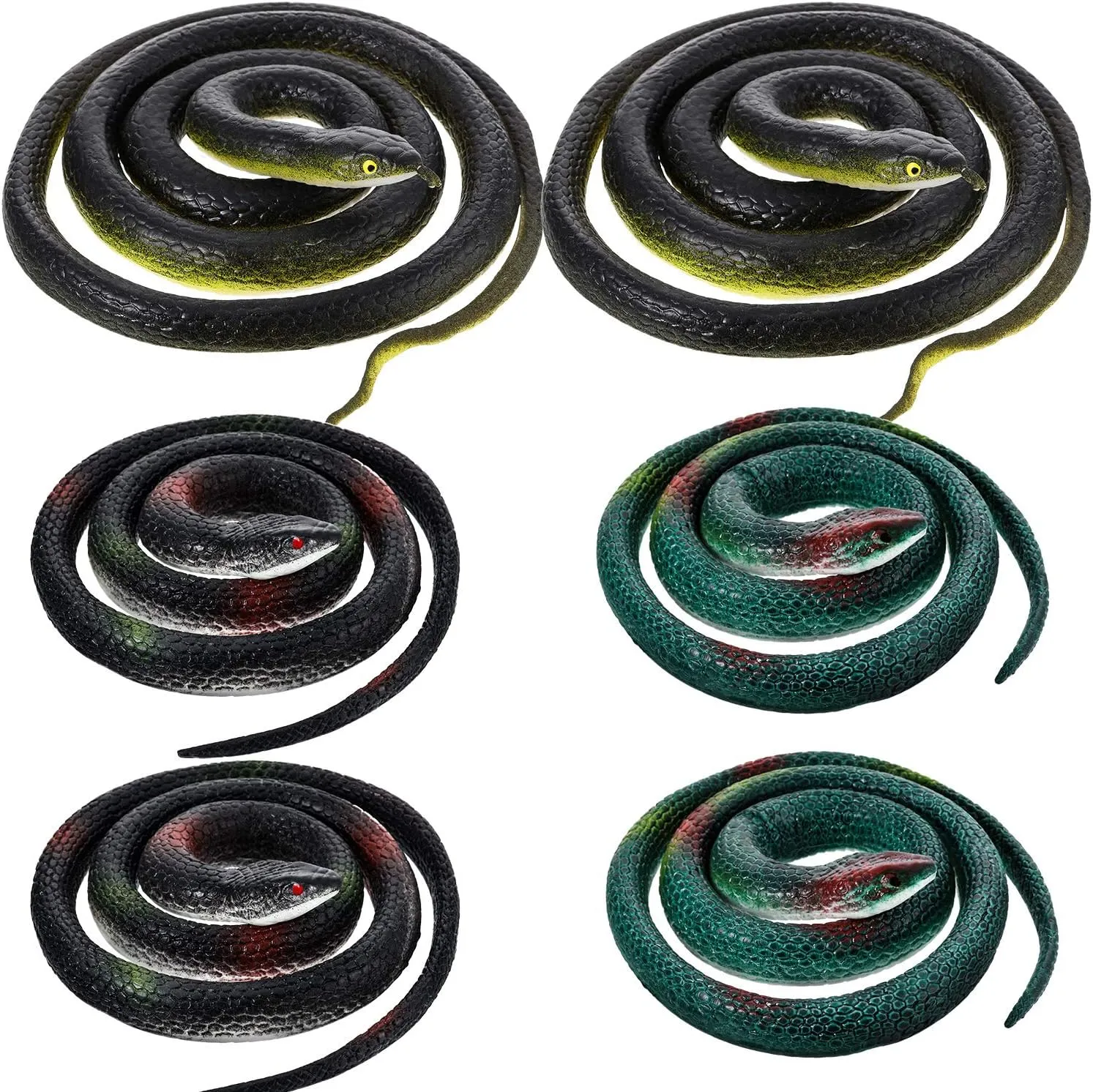 6 Pieces Rubber Snakes Realistic Large Fake Garden Snake to Keep Birds Away Scare Squirrels in 2 Sizes 47 Inches and 29 Inches, Black Lifelike Toys for Garden Halloween Prank Props Scare Decoration
