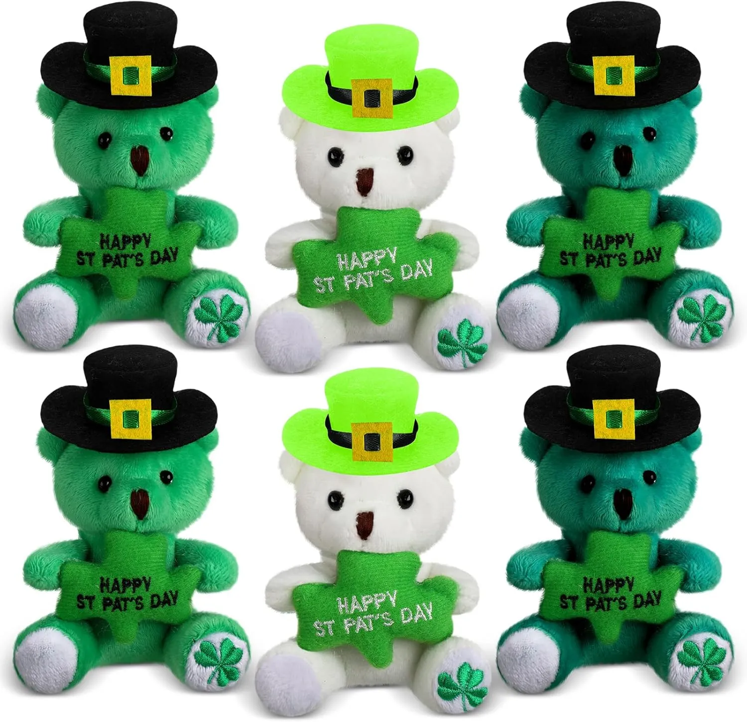 6 Pieces St. Patrick's Day Stuffed Plush Bear 4 Inch, Green Shamrock Plush Bear Clovers Stuffed Animal Bulk St. Patricks Day Gifts Irish Good Luck Animal for Irish Party Favor