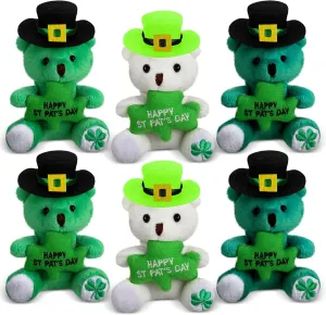 6 Pieces St. Patrick's Day Stuffed Plush Bear 4 Inch, Green Shamrock Plush Bear Clovers Stuffed Animal Bulk St. Patricks Day Gifts Irish Good Luck Animal for Irish Party Favor